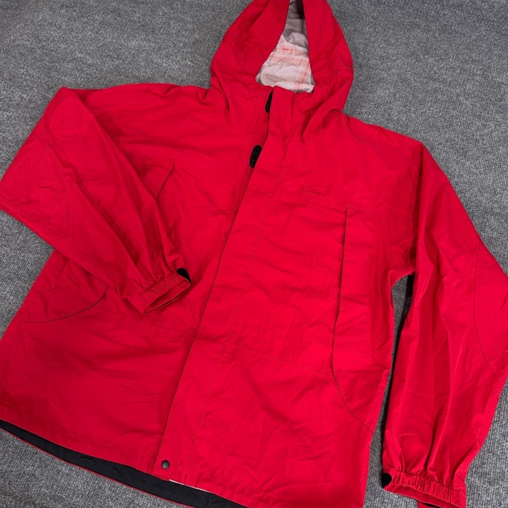 LL Bean Rain Jacket Men Large Red Trail Model Full Zip Hood Waterproof Packable